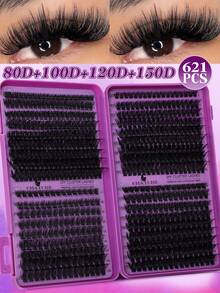 Zestaw do przedłużania rzęs Curl D Lashes 621/640/800 szt., w tym 10D-160D 8-16 mm, spersonalizowane sztuczne rzęsy DIY, sztuczne rzęsy 3D, rosyjskie kręcone rzęsy, dramatyczne, potargane rzęsy z norek, do makijażu codziennego, cosplayu, na całą twarz i na co dzień, przenośne do codziennego użytku lub na wyjścia