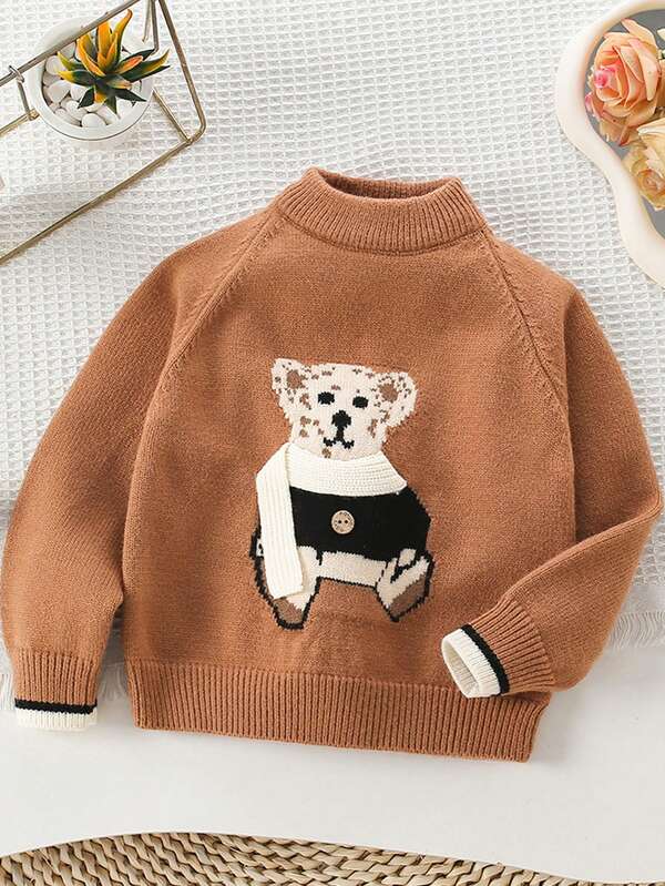 Children's Cartoon Bear Pullover Sweater, Loose Knit Top, Winter New Design, Girls Baby Sweater
