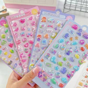 1 set med 2 st/4 st/6 st/10 st/3 st/1 st tecknade 3D-präglade diamantklistermärken - Söta djur- och matdesigner, högblank effekt, livfulla färger, lämpliga för gör-det-själv-pyssel, scrapbooking, bärbara datorer, telefoner, vattenflaskor, diamantkonstklistermärken, roliga designer, högkvalitativa dekaler, dekorativa klistermärken, kreativ dekoration. [Slumpmässig stil/färg, liten färgvariation]
