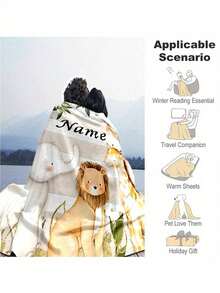 1 Peça Cobertor Personalizado com Nome Impresso: Designs de Animais Fofos - Cobertor Macio e Quente Personalizado para Cama, Sofá, Piquenique e Mais - Lavável em Todas as Estações, Presente Ideal Único e Personalizado para Família, Filho, Filha, Amigos, Sofá, Cama, Carro, Banheiro, Respirável, Leve