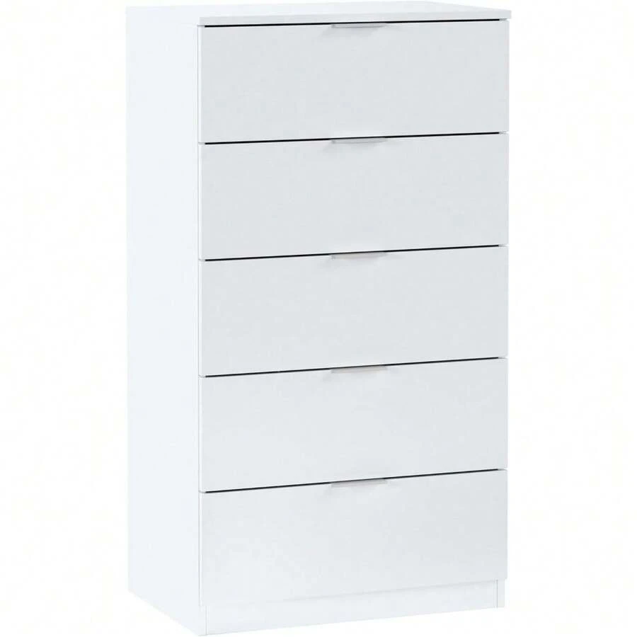 Habitdesign Comoda 5 Cajones, 110x60x40 (AltoxAnchoxFondo-en cm), Sinfonier Color Blanco Artik, Modelo Alaya