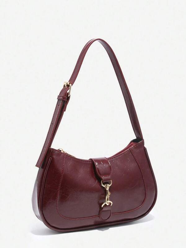 1pc Retro Minimalist Hook Decor Adjustable Shoulder Strap Crescent Shape Bag, Suitable For Date, Outing, Party,Fashionable Women's Bag, High-End Sense, Fashionable Commuting Bag, Versatile Single Shoulder Armpit Bag