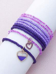 9件装绿色种子珠心形吊坠手链套装，适合日常佩戴，沙特国庆节节日礼物 - 綠色 - 查看 7