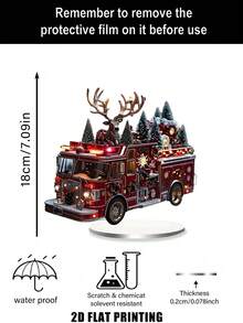 3D Acrylic Rustic Fire Truck No Power Needed Christmas Ornament, Festive Holiday Tabletop Decor For Home & Kitchen Christmas Decorations
