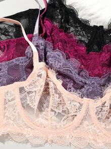 4件装蕾丝无衬垫优雅时尚文胸，夏季文胸，法式蕾丝内衣，无钢圈，透气舒适，适合休闲穿着、叠穿，娇小身材适用 [尺码偏小，建议选购大一码] - 彩色 - 查看 8