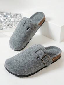 女士温暖毛绒一脚蹬拖鞋，秋冬休闲时尚百搭拖鞋 - 灰色 - 查看 6