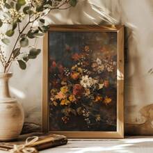Frameless, A Retro Autumn Floral Wall Art Poster, Dark Autumn Flower Decorative Painting, Plant Art Hanging Painting, Room Decoration, Living Room Art Decoration, Modern Home Wall Art Decoration, Ideal Home Gift Creativity, Suitable For Living Room Study Bedroom Corridor Art Decoration Painting