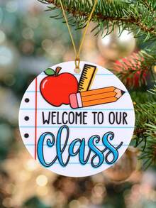 1pc 2D Flat, Christmas Teacher Decor, Teacher Pencil, Ruler, Book, Round Acrylic Pendant Ornaments, Christmas Wall Decoration, Window Hanging Memorial Gifts Decoration, Christmas Tree Hanging Ornament, Gift For Teachers