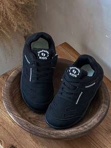 All-Black Unisex Kids' Sneakers For Ages 7-18 | Comfortable Leather-Mesh Classic Sneaker | Versatile School Shoes For Boys And Girls, Indoor & Outdoor Activities |Durable & Soft Unisex Children's Sneakers (Ages 7-18) | Non-Slip Breathable Retro Training Shoes For School, Gym Class, Jogging, And Hiking | Lightweight Comfortable Everyday Wear