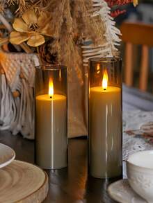 2pcs/3pcs/5pcs Flameless Candles With Remote Control, For Wedding, Home Decor, Table Centerpiece, Proposal, Christmas, Party Decoration - Grey - View 5