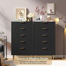Tzou Fluted 3/5/6 Drawer Dresser, Modern Bedroom Dresser With Deep Storage Drawers & Wide Surface, Multi-Functional Wooden Organizer For Living Room, Hallway - 黑色五抽屜櫃 - 查看 3