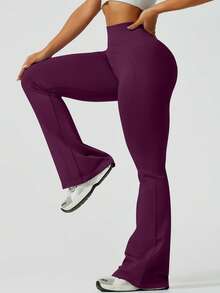 1pc High Waist Flare Elastic Ribbed Waist Belt, Slimming Design, Suitable For Dancing - Purple - View 5