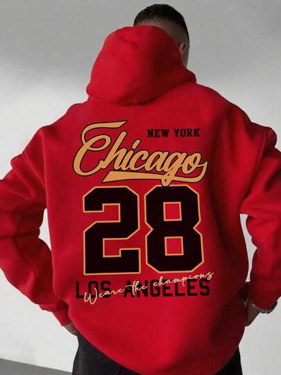 هودي فليس مطبوع برقم 28 لوس أنجلوس، بطراز الملابس الشارعية، خريف/شتاء