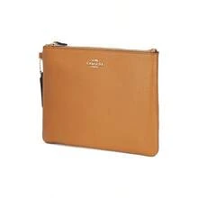 Coach Portafoglio a scatto 12 logo argento con chiusura a scatto, portafoglio in pelle grana di pebble, mini portafoglio da donna, colore beige chiaro, CG534G-IMMU4