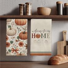 MEMNUN 2 Stücke Herbst Blumen Kürbis "Zuhause, süßes Zuhause" bedruckte Küchentücher, 15,75*23,62 Zoll (40*60cm), Mikrofaser weich und saugfähig, Küchendekor, Herbstdekoration, Heimdekoration, Koch-/Backtücher, maschinenwaschbar, geeignet für Esszimmer, Küche, Feiertage und Geschenke, Ganzjährig