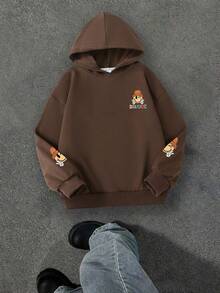 Teen Girl Casual Long Sleeve Solid Color Sweatshirt, Cute Loose Pullover, Suitable For Back To School, Autumn, Homewear, Graduation Ceremony, Female Teachers, Daily Wear - Coffee Brown - View 3