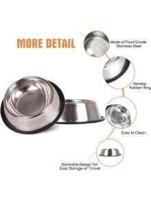 2-Pack Stainless Steel Dog Bowls, Dog Food Bowls, Dog Water Bowls For Medium And Large Dogs, Non-Slip, Stackable Pet Bowls, Dog Feeding Bowls - 銀色 - 查看 6