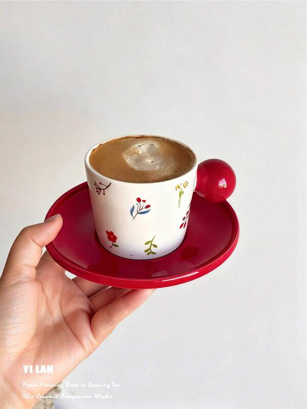 200ml keramische Blumen Kaffeetasse & Untertasse Set, Retro Kontrast Kaninchen Kaffeetasse, Bär Tasse, süßes keramisches Tasse & Untertasse Set, mädchenhafter keramischer Becher, Nachmittags-Tee Tasse & Untertasse Set, liebevolles Geschenk Tasse für Feiertage