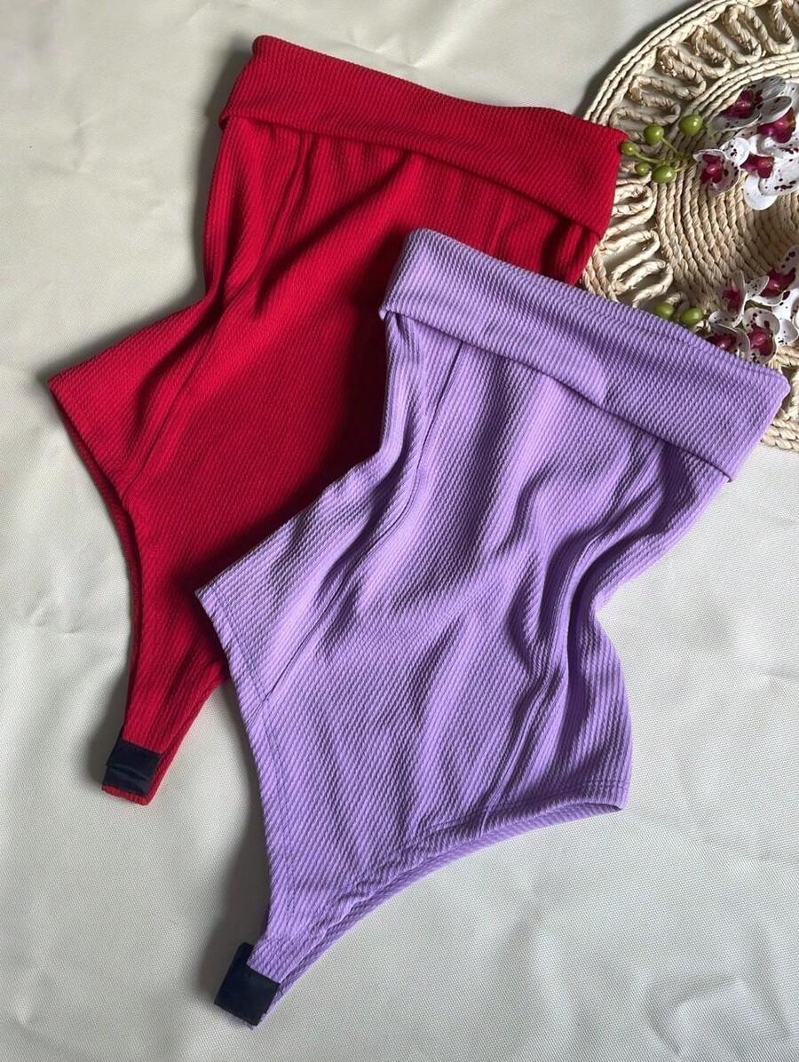 Kit Two (2) Women's Strapless Bodysuits Versatile Elegant Comfortable Spring Summer - Red and Lavender - View 1