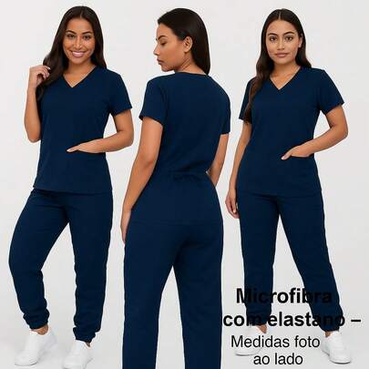 Conjunto de uniforme casual de microfibra, azul marinho