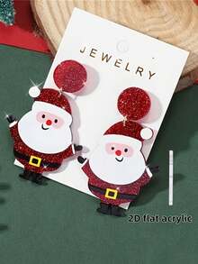 1 Pair Cute & Festive Santa Claus Design Dangle Earrings, Suitable For Women's Party And Christmas Wear (Card For Display Only)