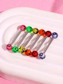 6pcs/Set Fashionable Unique Y2K Cute Colorful Candy Color Heart Stainless Steel Tongue Piercing Jewelry For Women
