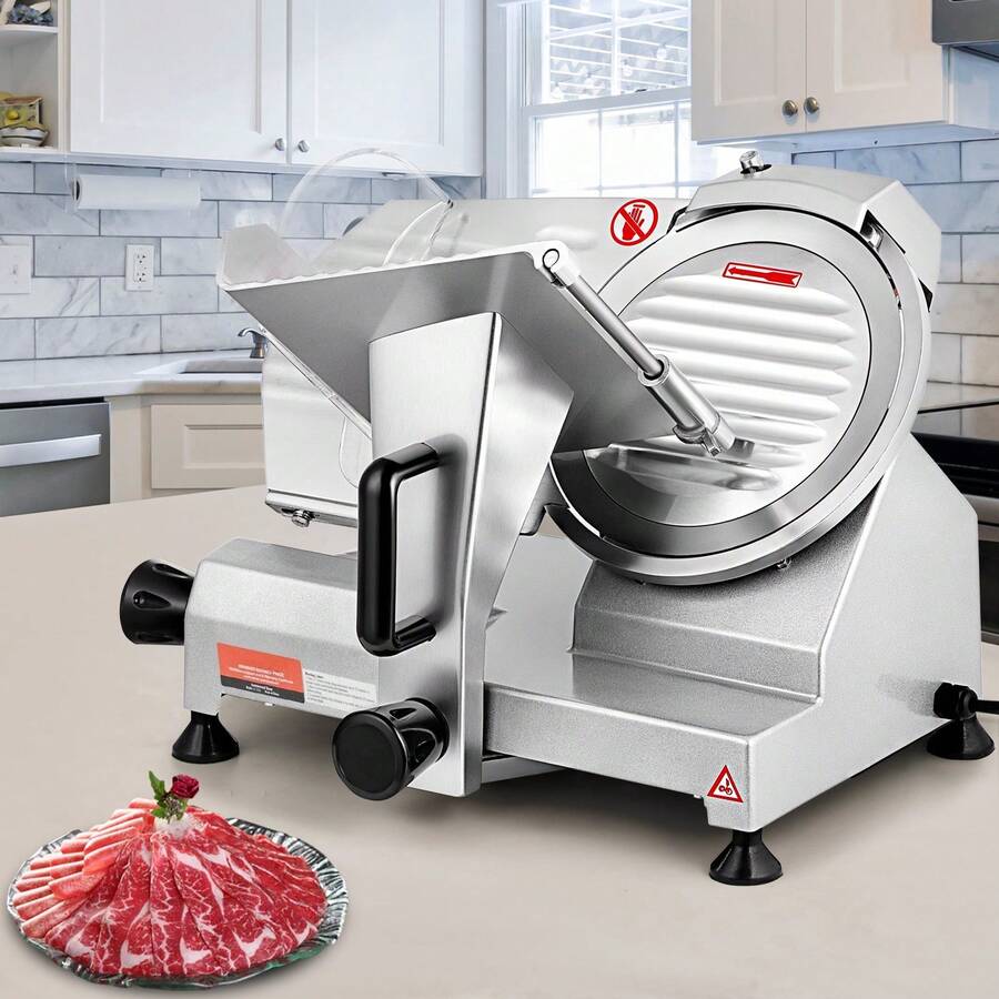 Commercial Meat Slicer, 200W Electric Charcuterie Food Slicer, 350-400RPM Meat Slicer With 8" Carbon Steel Blade, 0 - 0.47 Inch Adjustable Thickness Electric Meat Slicer For Home And Commercial Use - Silver - View 1