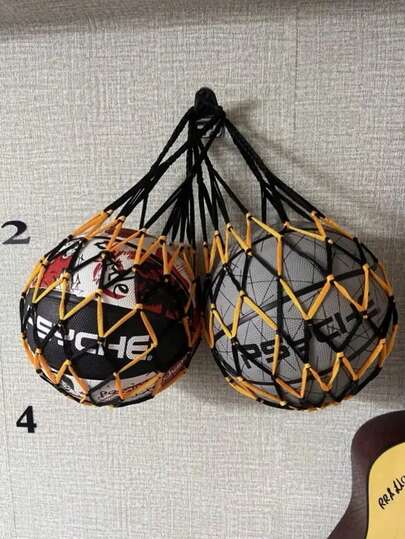 Durable Multifunctional Tennis Storage Bag, Suitable For Basketball, Football, Volleyball And Rugby-Thick, High Quality, Blue/Yellow/White Design With Reinforced Stitching And Handle, Multifunctional Sports Bag | Vibrant Net Bag | Durable Handle.