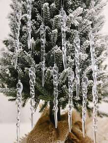 12 件圣诞树装饰水晶吊坠饰品 - 悬挂式亚克力雪花和冰柱饰品，带吊坠树新年派对装饰用品， - 彩色 - 查看 5