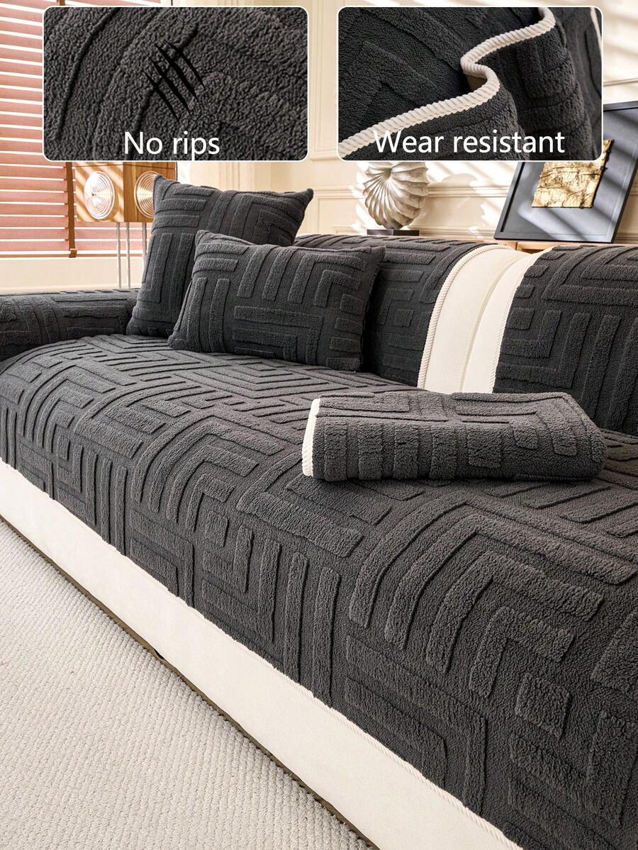 1pc Thick Plush Sofa Cushion Cover, Modern Simple Anti-Slip Warm Sofa Seat Pad, Dust-Proof Washable Sofa Slipcover, Soft & Fade-Resistant, Pet-Friendly, Fits L-Shaped Sofa And 1/2/3/4 Seater Sofa, Suitable For Bedroom, Office, Living Room