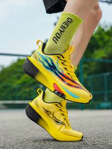 Lightweight & Breathable Running Shoes For Men & Women - Neon Green/Orange/Blue/Pink/Purple Gradient Low-Top Sneakers With Shock-Absorbing MD Outsole, Arch Support And Traction Pattern - Suitable For Gym, Marathon, Fitness, Jogging, Gymnastics, Track & Field - Comfortable Athletic Shoes