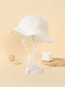 1pc Infant/Toddler Unisex Cute Solid Color Bucket Hat, Suitable For 3-12M, Spring/Summer, Reversible Sun Ion Hat For Baby Girls