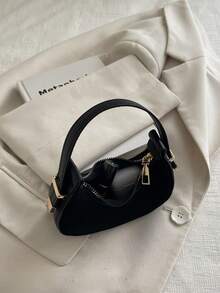 Mini Cute Solid White Handbag For Women, Fashionable Crescent Moon Shaped Bag With High-Quality Elegant Vibe, Versatile Handheld/Shoulder Bag
