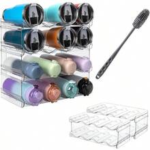 Organizador de Botellas Diseo Apilable con 4 Niveles para hasta 16 Botellas, Incluye Limpia Botellas Estante Multifuncional PortaBotellas de Vino, Organizacin Cocina Oficina Hogar - transparente - Ver 2