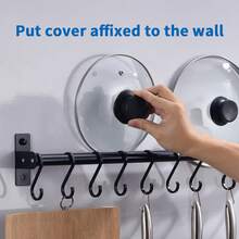 1pc 30cm/40cm/50cm Movable Hooks, Simple & Fashionable No-Drill Black Movable Hooks Suitable For Kitchen/Bathroom/Pot Lid Organizer, Easily Installed With Adhesive Tape, Also Applicable For Garage Tools, Entrance Keys & Jewelry, Sutiable To Use In Kitchen, Kitchen Storage Goods
