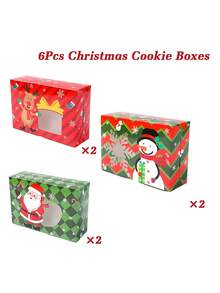 6pcs Assorted Christmas Cookie Gift Boxes – Santa/Reindeer/Snowman Designs, Festive Paper Packaging, Window Design | For Christmas/New Year Gift-Giving, Home/Party Decor & Holiday Candy Packaging - Multicolor - View 10