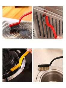 家用7件套厨房炉灶清洁刷清洁铲多功能锅底油烟机钢丝刷铁丝刷缝隙刷瓷砖缝隙清洁刷油烟机刮刀厨房小工具清洁套装 - 彩色 - 查看 9