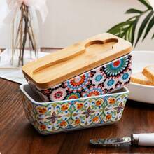 1 pièce Boîte à beurre en céramique style campagnard, boîte de rangement pour fromage et beurre, style rétro, pour la cuisine et la salle à manger, avec outil de découpe, récipient à fromage, bocal de conservation, organisation de la cuisine, conservation des aliments, récipient à la mode, décoration de cuisine moderne, récipient réutilisable, céramique de haute qualité, boîte de conservation du beurre, chef à domicile, organisateur de mariage, récipient de rangement durable pour plan de travail de cuisine.