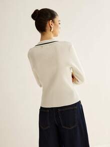 Cárdigan de punto elegante para mujer con cuello, botones delanteros y bolsillos, de manga larga y longitud regular con elasticidad media