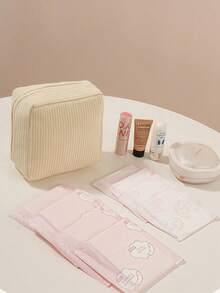 1pc Corduroy Sanitary Napkin Storage Bag, Mini Cosmetic Storage Bag, Portable Handheld Makeup Bag, Large-Capacity Sanitary Napkin Storage Bag, Can Accommodate Sanitary Napkins, Sanitary Napkins And Tampons, Lipstick, Loose Powder, Air Cushion Coins, Keys And Other Multi-Functional Mini Storage Bags, Suitable For Students, Office Workers