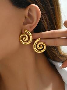 1pair Fashionable Abstract Mosquito-Repellent-Incense Shaped Stainless Steel Stud Earrings For Women, Retro Earrings For Celebrations And Sexy Outfits - Yellow Gold - View 12