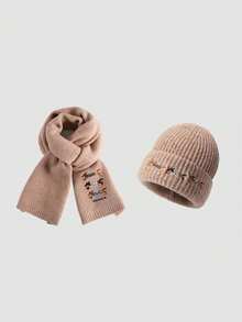 Women's Cute 3 Dachshund Dogs Knitted Hat And Scarf 2 Pieces Set, Warm And Windproof For Outdoor Use In Autumn/Winter Fall Valentines Gift
