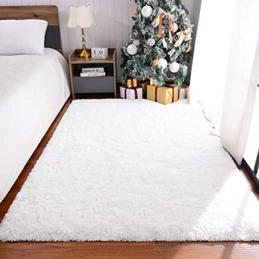 Runner Rug For Bedroom 2x6 Feet Soft Shaggy Area Rugs Fluffy Carpet For Hallway Bedside Upgrade NonSlip Shag Plush Rug For Dorm Living Room TieDyed Light Grey - 2' x 6' (Runner)+Putih - View 1