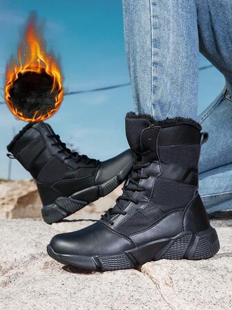 1. Winter Warm Thermal Lined Men's Snow Boots Outdoor Sports Shoes Hiking Boots Trekking Boots Solid Color Versatile High-Top Boots Training Shoes Men's Boots, Fashion Design Versatile Couple Style