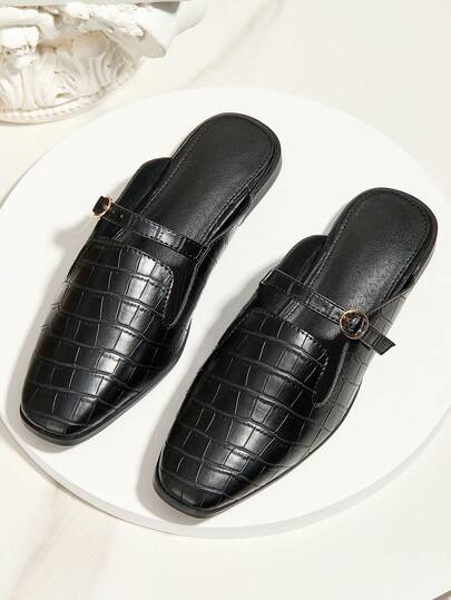 格纹一脚蹬穆勒拖鞋，女士休闲露背包头凉鞋，纯色，户外休闲装，四季皆宜