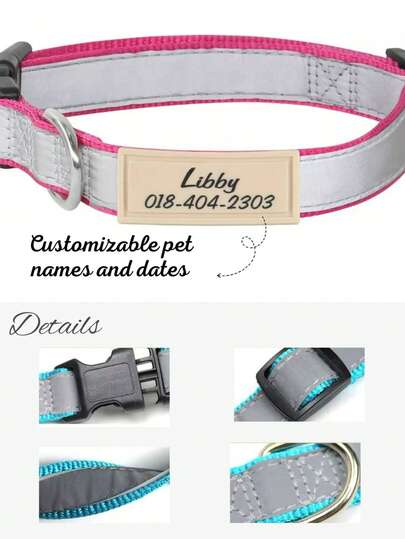 Reflective Dog And Cat Collars With Name, Personalized Pet Collars With Reflective Effects - Custom Engraved With Your Pet's Name And Phone Number, With A Detachable Buckle, Suitable For Both Male And Female Dogs, And Available In Three Adjustable Sizes: Small, Medium, And Large.