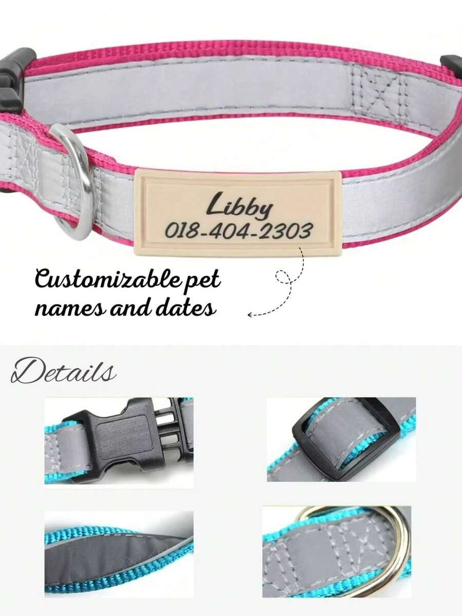 Reflective Dog And Cat Collars With Name, Personalized Pet Collars With Reflective Effects - Custom Engraved With Your Pet's Name And Phone Number, With A Detachable Buckle, Suitable For Both Male And Female Dogs, And Available In Three Adjustable Sizes: Small, Medium, And Large.