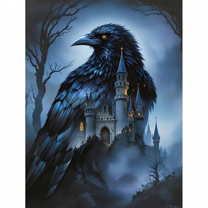 5D Round & Square Diamond Painting Kit, Suitable For Adults & Beginners, Crow & Castle, Full Drill Diamond Painting, Diamond Art Set, Handmade Home Room Office Wall Decor