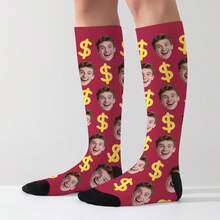 1 Pair Customized Face Socks, Customized Photo Socks, Customized Printed Socks, Print Any Face On Socks, High-Quality Men's Socks Suitable For Anniversary Gifts, Halloween, Christmas, Unique Gifts For Brides, Gifts For Boyfriends, Couples Dollar Pattern Printed Socks, Women's Knee-High Socks, New Thick Long Socks For Autumn/Winter, Calf Socks