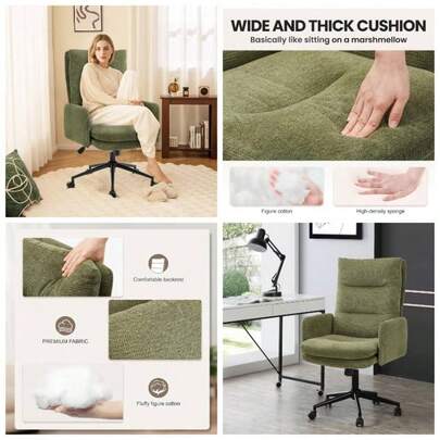 Home Office Chair, High - Back Desk Chair, Upholstered Office Chair With Wheels And Armrests, Adjustable Height Armchair, Swivel Desk Chair, Cashmere